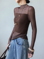 Vibemartini Sheer Panel Slim Sweater