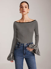 Vibemartini Striped Ruffle-Sleeve Knit Top