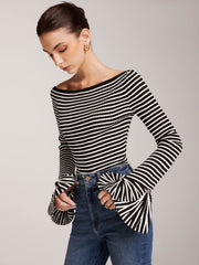 Vibemartini Striped Ruffle-Sleeve Knit Top