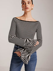 Vibemartini Striped Ruffle-Sleeve Knit Top
