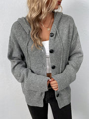 Vibemartini Button Drawstring Hooded Cardigan