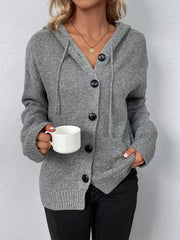 Vibemartini Button Drawstring Hooded Cardigan