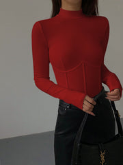 Vibemartini Mock Neck Piping Slim T-Shirt