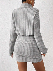 Vibemartini Mock Neck Ribbed Short Dress