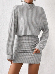 Vibemartini Mock Neck Ribbed Short Dress