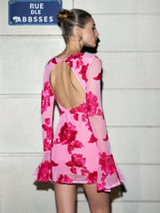 Vibemartini Romance Floral Backless Mesh Dress