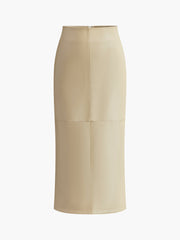 Vibemartini Faux Leather Piping Sit Midi Skirt