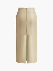 Vibemartini Faux Leather Piping Sit Midi Skirt