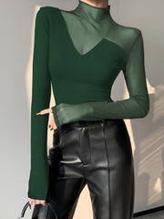 Vibemartini Asymmetrical Sheer Mesh Panel T-Shirt