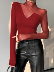 Vibemartini Asymmetrical Sheer Mesh Panel T-Shirt