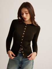 Vibemartini Button Down Skinny Knit Top