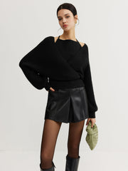 Vibemartini 2 in 1 Bat Sleeve Halter Knit Top