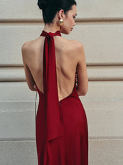 Vibemartini Open Back Satin Halter Dress