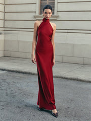 Vibemartini Open Back Satin Halter Dress