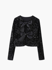 Vibemartini Sequined Velvet Bowknot Decor Jacket