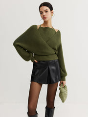 Vibemartini 2 in 1 Bat Sleeve Halter Knit Top