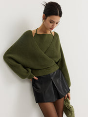 Vibemartini 2 in 1 Bat Sleeve Halter Knit Top