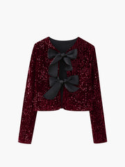 Vibemartini Sequined Velvet Bowknot Decor Jacket