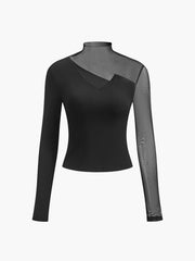 Vibemartini Asymmetrical Sheer Mesh Panel T-Shirt
