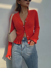 Vibemartini Ruffled Trim Button-Front Long Sleeve Cardigan