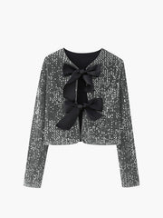 Vibemartini Sequined Velvet Bowknot Decor Jacket