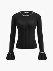 Vibemartini Beaded-Decor Ruffle Knit Top