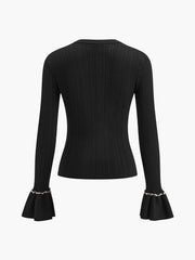 Vibemartini Beaded-Decor Ruffle Knit Top