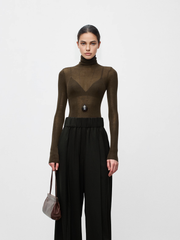 Vibemartini Wool-Blend Turtleneck Sheer Sweater