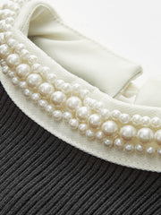 Vibemartini Contrast Trim Pearl-Detail Sweater