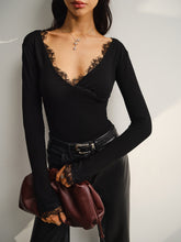 Vibemartini V-Neck Lace Trim Skinny T-Shirt