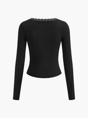 Vibemartini Lace Trim Long Sleeve Crop Top
