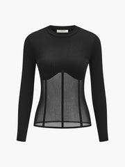 Vibemartini Sheer Mesh Combination Long Sleeve Top