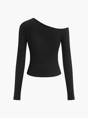 Vibemartini Cut Out Asymmetric Off Shoulder Slinky Long Sleeve Shirt