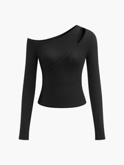 Vibemartini Cut Out Asymmetric Off Shoulder Slinky Long Sleeve Shirt