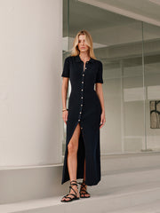 Vibemartini Metal Button Collar Midi Dress