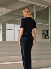 Vibemartini Metal Button Collar Midi Dress