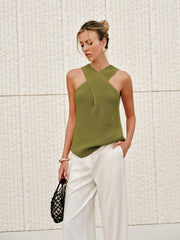 Vibemartini Halter Cross-Over Collar Tank Top