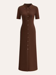 Vibemartini Metal Button Collar Midi Dress