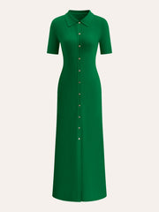Vibemartini Metal Button Collar Midi Dress