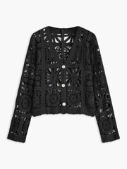 Vibemartini Crochet Square Pattern Button-Front Cardigan
