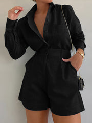 Vibemartini Long Sleeve Loose Shorts Set