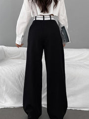 Vibemartini Asymmetrical Contrast Waistband Wide Leg Dress Pants