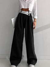 Vibemartini Asymmetrical Contrast Waistband Wide Leg Dress Pants