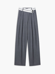 Vibemartini Asymmetrical Contrast Waistband Wide Leg Dress Pants