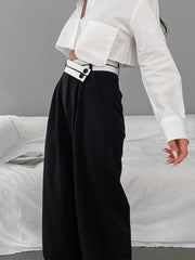 Vibemartini Asymmetrical Contrast Waistband Wide Leg Dress Pants