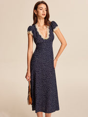 Vibemartini Polka Dot Lace-Trim Dress