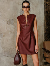 Vibemartini PU Leather Metal Buckle Sleeveless Mini Dress