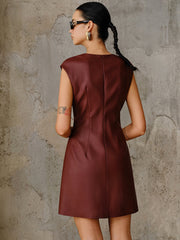 Vibemartini PU Leather Metal Buckle Sleeveless Mini Dress