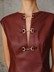Vibemartini PU Leather Metal Buckle Sleeveless Mini Dress