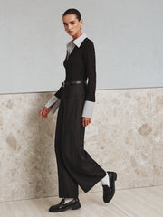 Vibemartini Mock Two-Piece Long-Sleeve Two Tone Polo Top